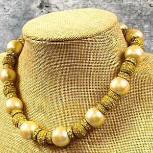maresco jewelry pearl necklace rhinestone detail on gold tone hardware